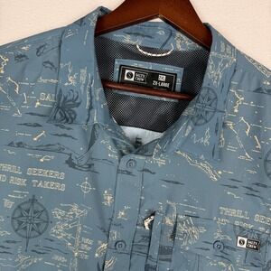 Salty Crew Seafarer Tech Woven Shirt Mens 2XL Nautical Map Fishing Ventilated